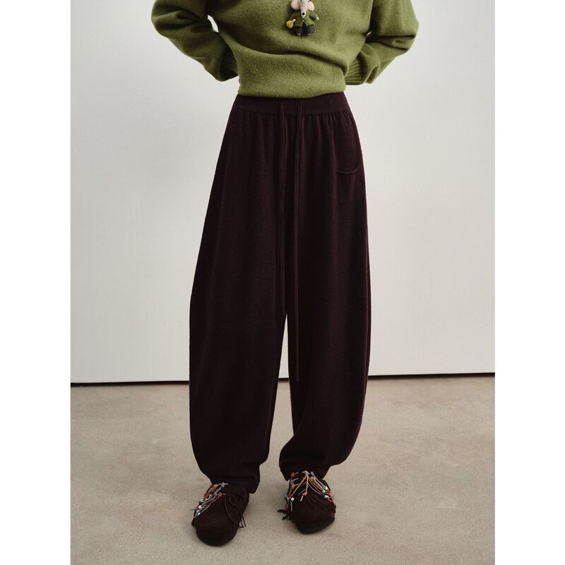[Time-Sensitive] New Wool Soft-Feel Banana-Shaped Elastic Knit Pants Low-Waist Comfortable Lazy Casual Pants V9156