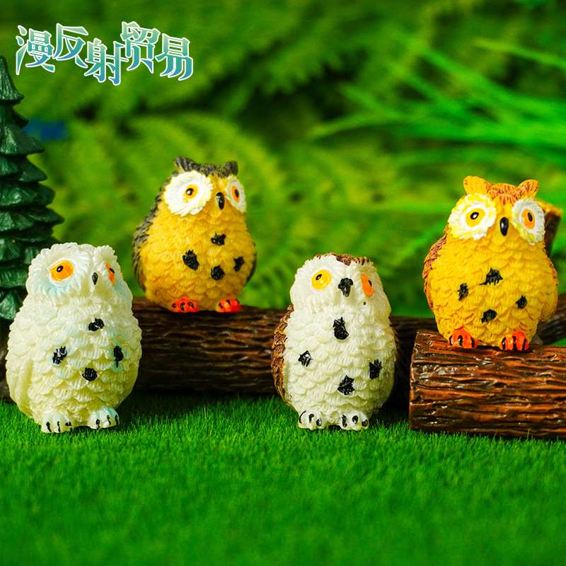 Regalo de búho resina de búho con patas expuestas Adornos decorativos de búho musgo micro paisaje plantas verdes creativas
