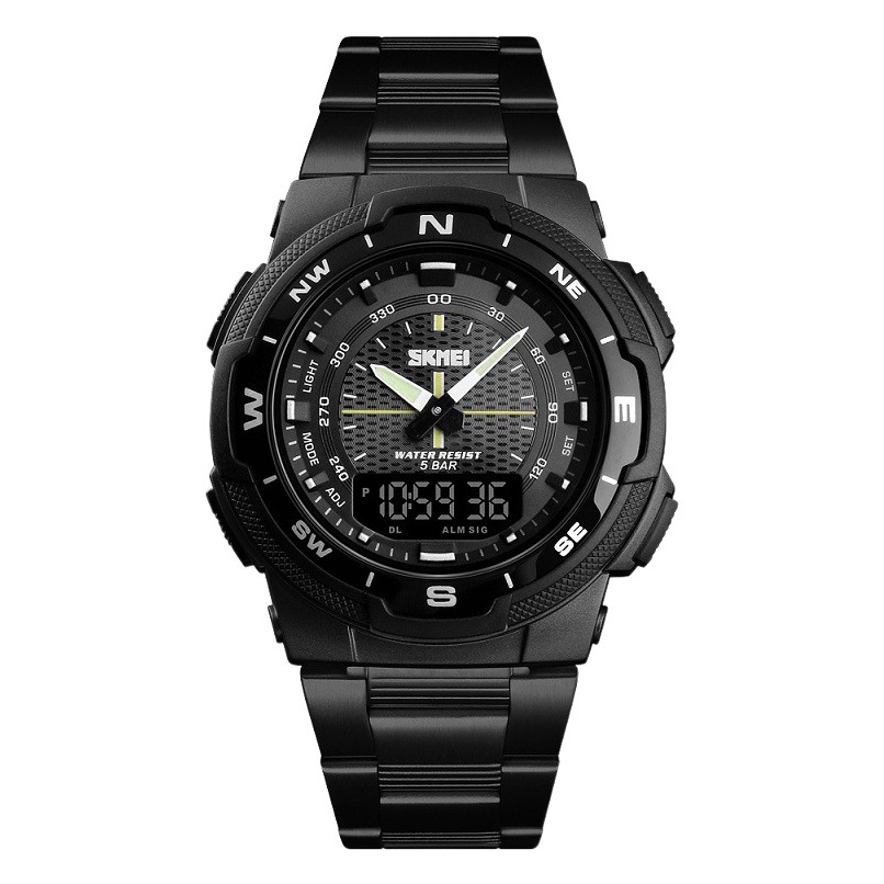 Skmei correa de acero transfronteriza estudiante doble pantalla reloj electrónico skmei moda al aire libre multifuncional reloj deportivo para hombre