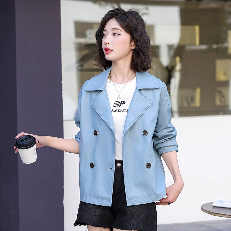 Haining Miancanna куртка из овечьей кожи 2024 осенняя маленькая короткая ветровка с лацканом свободная тонкая и дикая модная куртка