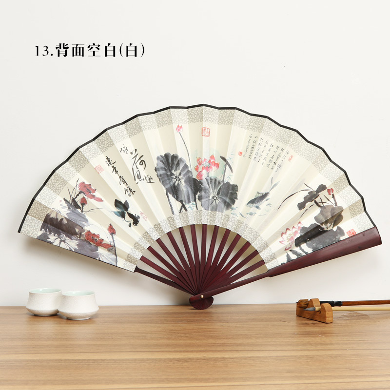 Bambú-como Rosewood Hanfu ventilador antiguo estilo plegable ventilador de seda estilo chino ventilador 10-pulgadas Xuan papel plegable ventilador publicidad ventilador venta al por mayor