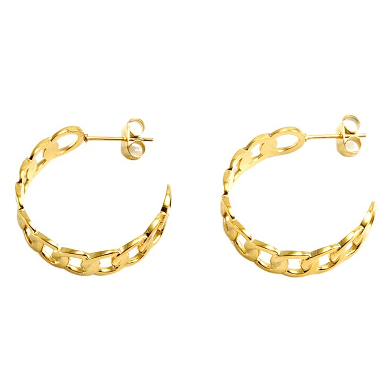 Nueva europea y americana transfronteriza de acero inoxidable galvanizado 18K pendientes anillo hebilla ins retro al por mayor pendientes de diseño geométrico