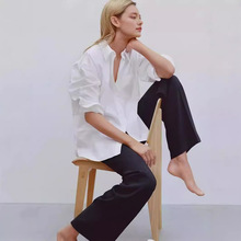 2025年春秋白色纯棉经典衬衣女FK宽松落肩廓形百搭气质长袖衬衫女