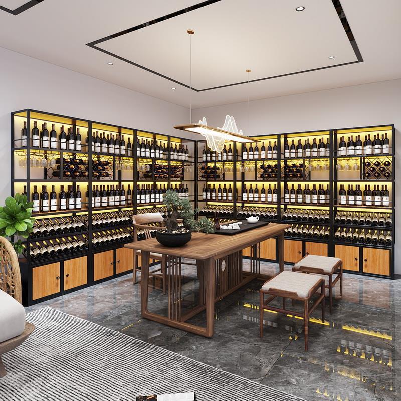 Commercial Simple Iron Wine Rack Wall Storage Rack Red Wine Cellar Wine Cabinet Home Wine Cellar Living Room Floor-Standing Display Rack