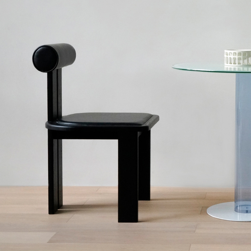 輕取PUPPY餐椅書椅實木現代設計師家用黑色真皮ins中古舒適