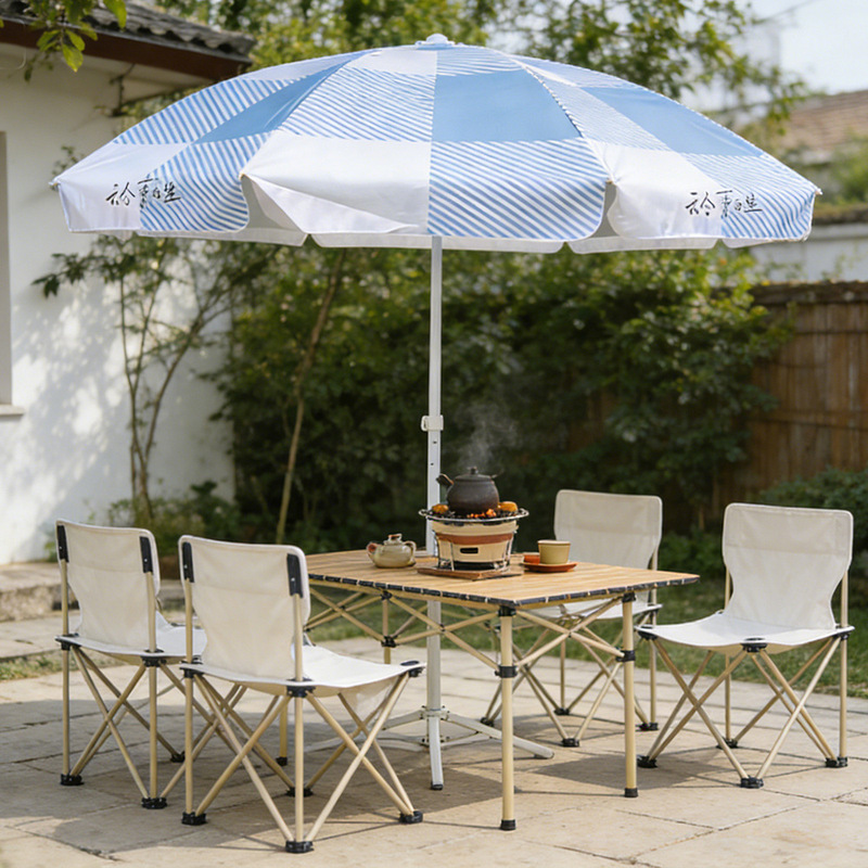 Striped Outdoor Sun Umbrella Fixed Logo Shopping Mall Scene Decoration Stall Activities Folding Umbrella Advertising Sunshade Factory