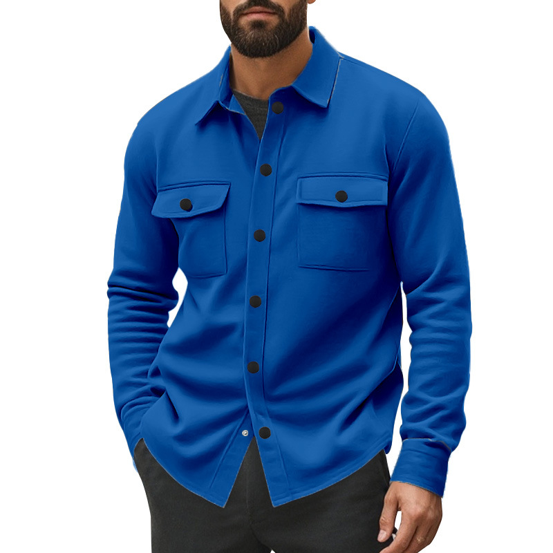 Chaqueta de hombre con forro polar, estilo europeo y americano, para otoño, con solapa, de un solo botón, resistente al desgaste, a prueba de viento, informal, de color liso.
