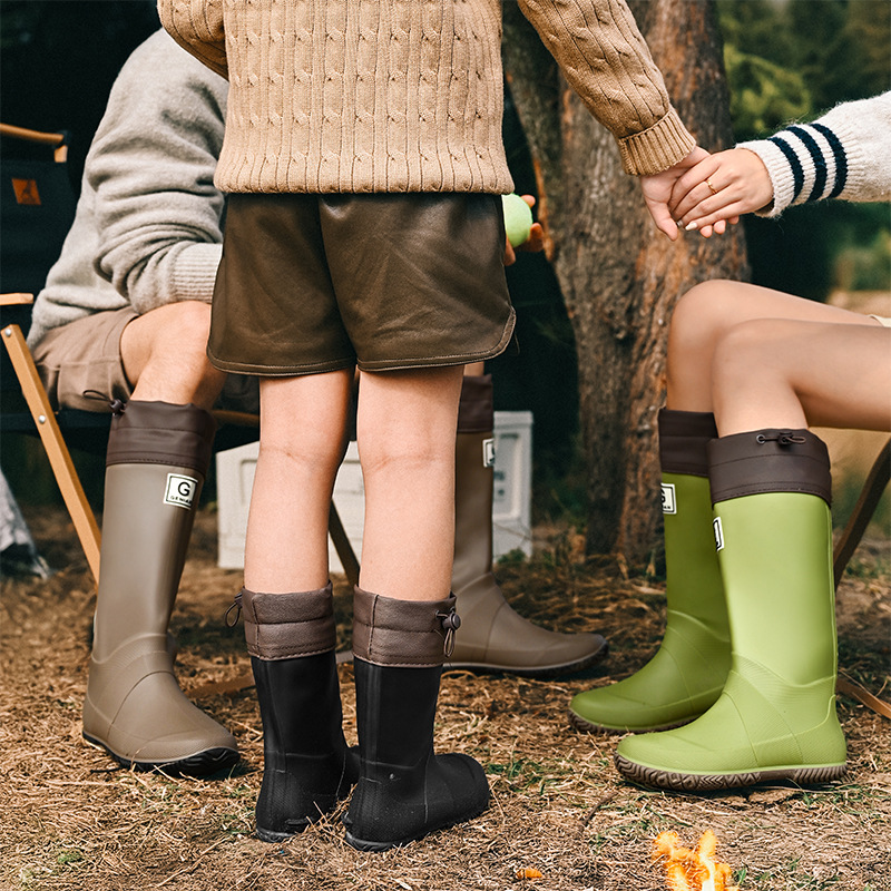 Foldable Parent-Child Long-Tube Rain Boots Non-Slip Outdoor Camping Fashion Trendy Waterproof High-Tube Rain Boots for Men and Women