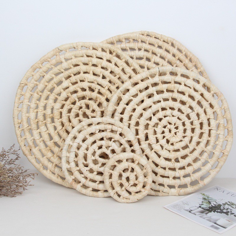 Juego de adornos de pared de paja tejido de paja tejido a mano hierba de calabaza hierba colgante de piel de maíz colgante de pared folklore bohemio