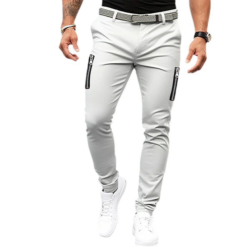 Men's Casual Pants Solid Colour Pure Cotton Leggings With Pockets_voghion.com