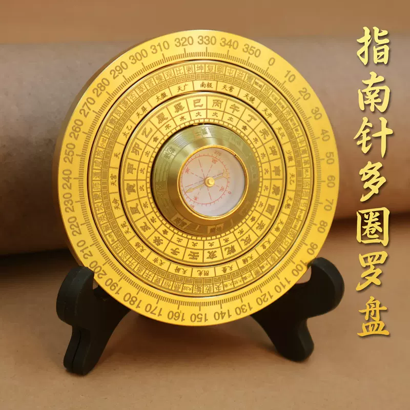 黄铜罗盘双面九宫八卦易经可转动手把玩件实心铜罗盘指尖陀螺解压