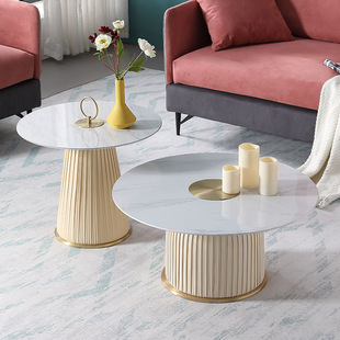 Italian Minimalist Modern Light Luxury Living Room Slate Coffee Table with Round Sofa Three-Piece Set in Light Luxury Style