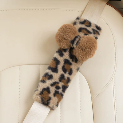 Blue Rain Car Seatbelt Shoulder Pad Plush Car Comfort Anti-Strangling Shoulder Pad Cross-Border Leopard Print Car Shoulder Cover (Seat belt shoulder pad) - rabbit-hair-leopard-shoulder-pad-brown-bow