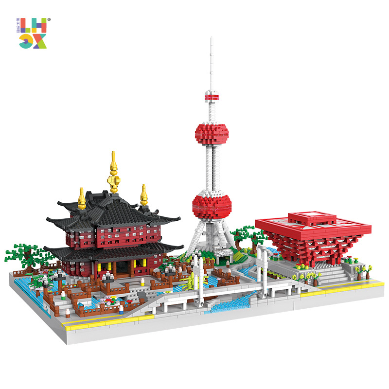 Co-Creative Micro Granular Building Blocks 817 Shanghai Skyline China Coordenadas Modelo de Arquitectura Ornamentación Regalo