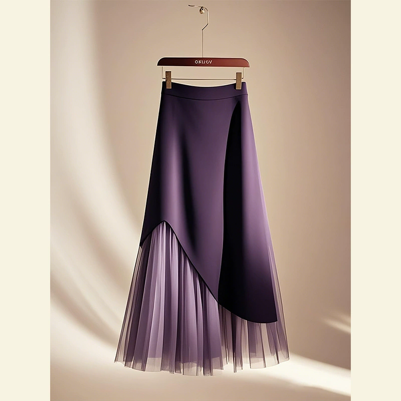 В этом году популярный маленький мужчина с высокой талией, тонкая юбка из азарта, модная иностранная фиолетовая пряжа, сшитая юбка с бюстом весной
