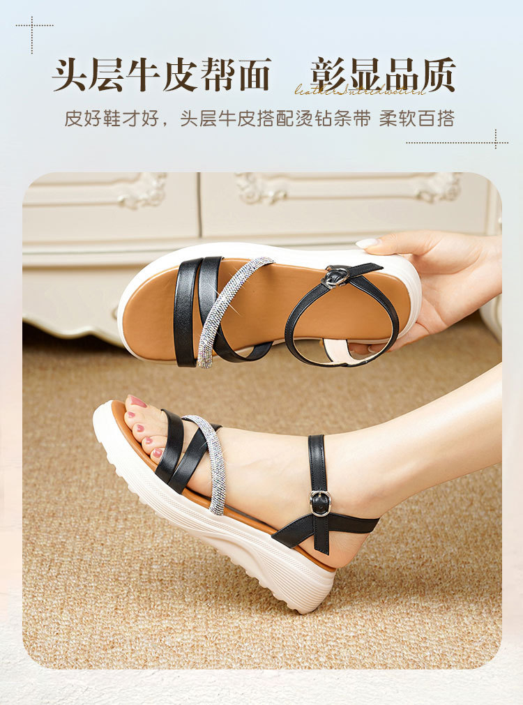 Sandal nữ đế xuồng cao gót đính đá da bò mềm — Trắng kem【Da bò lớp đầu】 chi tiết 2