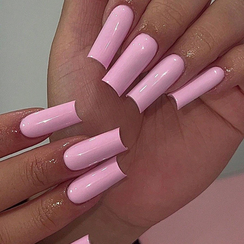 Cross-Border Foreign Trade European and American Solid Color Wearable Nails Simple Manicure Nails Pink Fake Nails Long Nails Removable Wholesale
