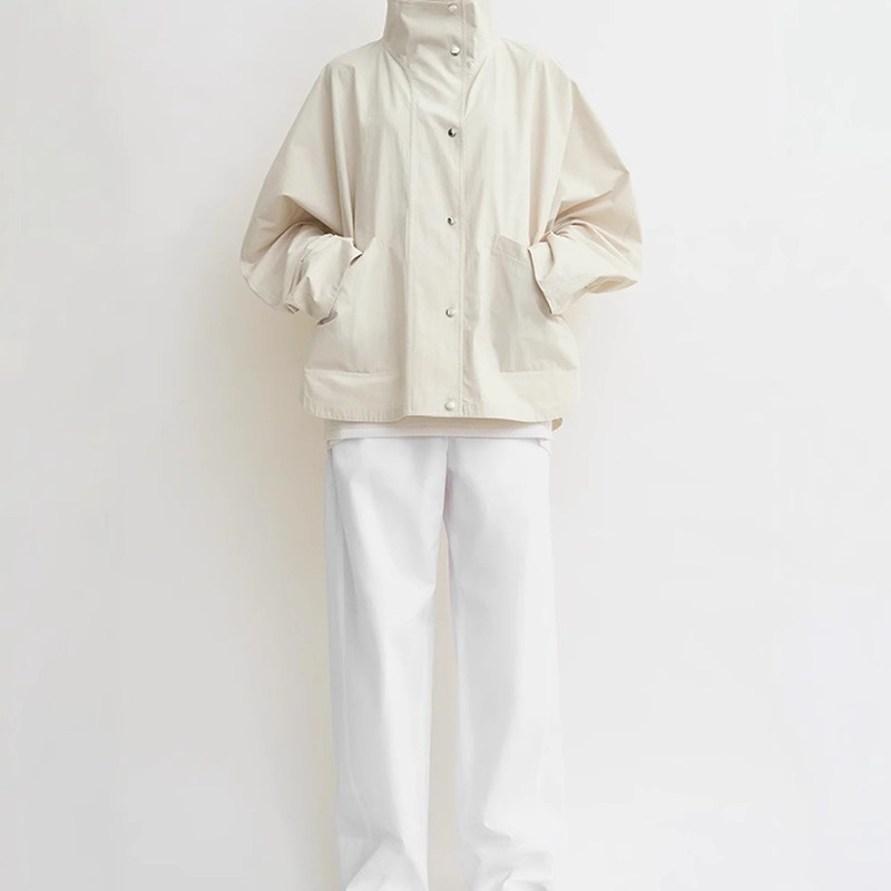 Shenzhen Nanyou Classy Designer Totem Women's Oyster Color-Black Bat Sleeve Crisp A-Line Jacket