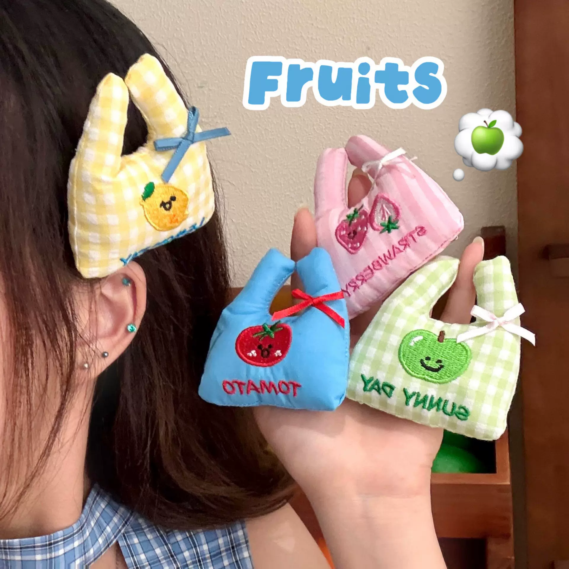 腾亿原创可爱水果购物袋玩偶胸针发夹少女心衣物包包装饰别针批发