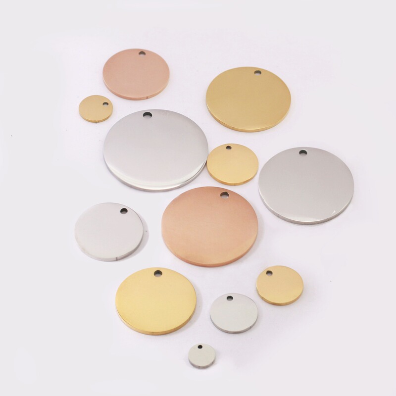 Cross-Border Amazon Mirror Stainless Steel Round Tag Vacuum Electroplating DIY Customizable Pet Tag Keychain Accessories