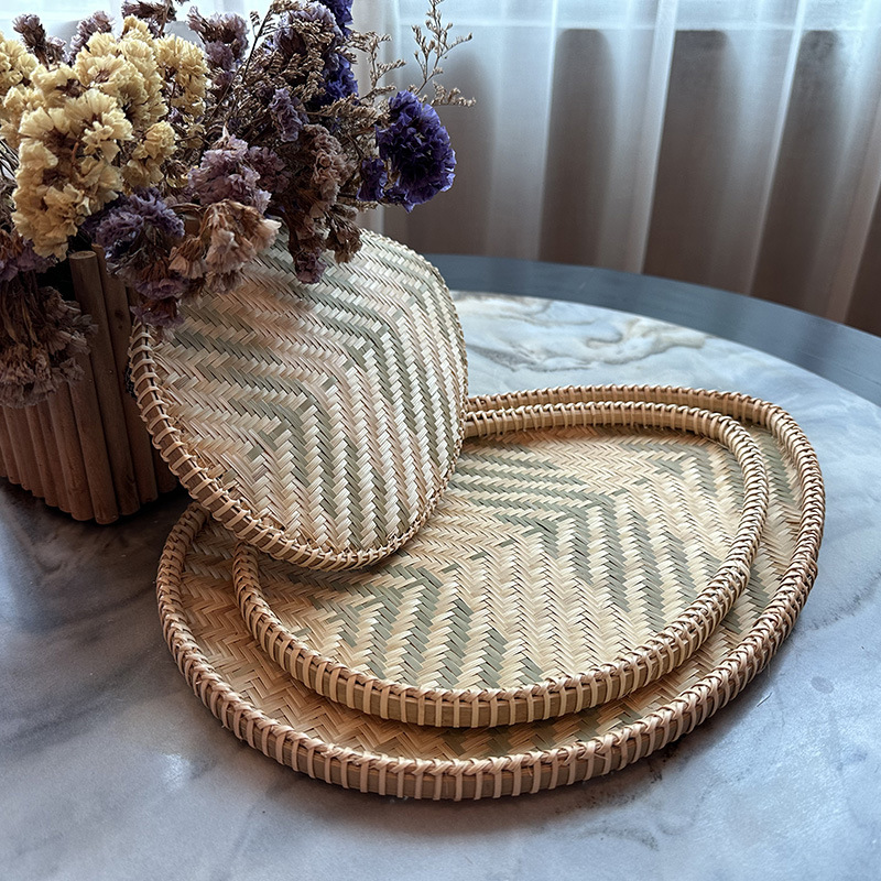 Handmade Bamboo Woven Products Bamboo Woven Snack Snack Tray Bread Pastry Melon Seed Tray Flat Dustpan
