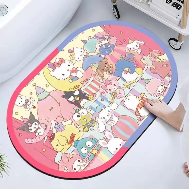 만화 Kuromi 규조토 진흙 욕실 흡수성 바닥 매트 화장실 발 매트 욕실 미끄럼 방지 매트 빠른 건조 내마모성 발 매트