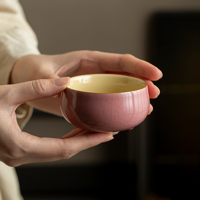 墨己粉色汝窑禅定茶杯家用陶瓷主人杯功夫茶具开片单杯品茗杯杯子|undefined