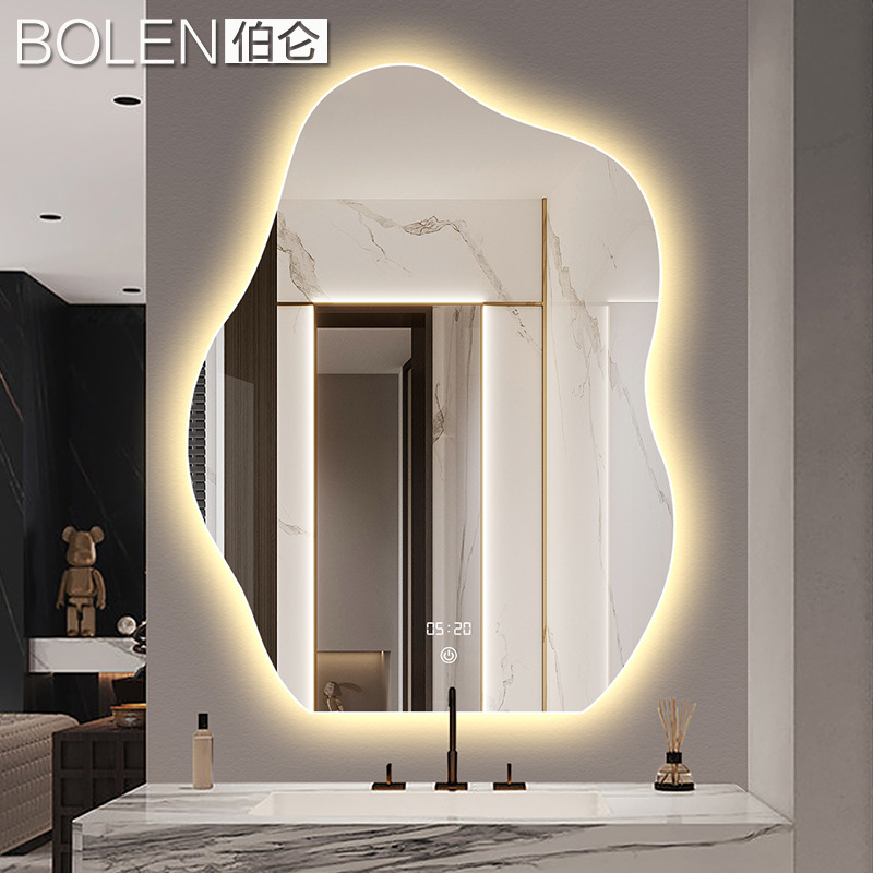 Espejo inteligente de baño con forma especial BOLEN, estilo ins, con luz LED, pantalla táctil, espejo francés de pared.