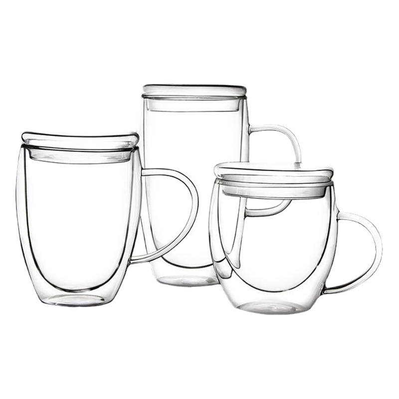 Household double-layer transparent glass water cup creative heat-resistant flower tea cup heat insulation cup cold drink milk juice coffee cup