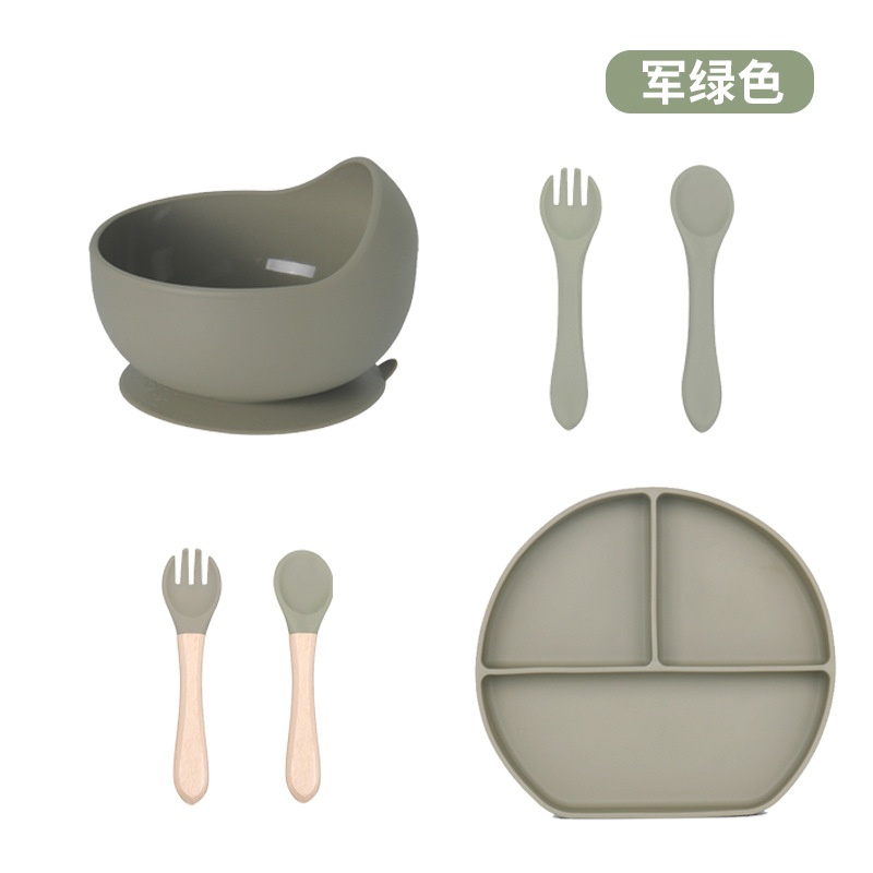 Precio bajo de la fábrica libre combinación de silicona bebé placa niños suplemento alimenticio tazón cuchara taza de agua babero traje