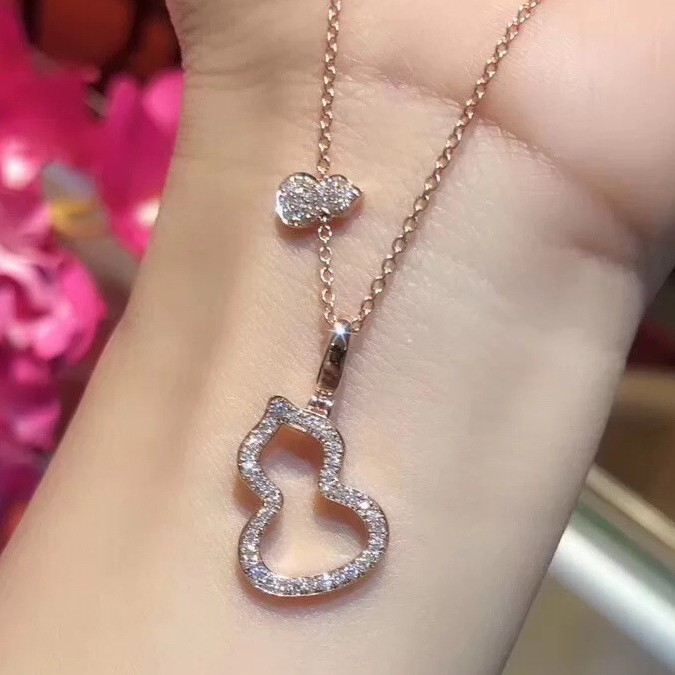 Kirin Diamond-Encrusted Hollow Gourd Necklace Platinum-Edged Diamond Pendant Collarbone Chain Women's Silver Chain Live Broadcast Style Slimming Collarbone Chain