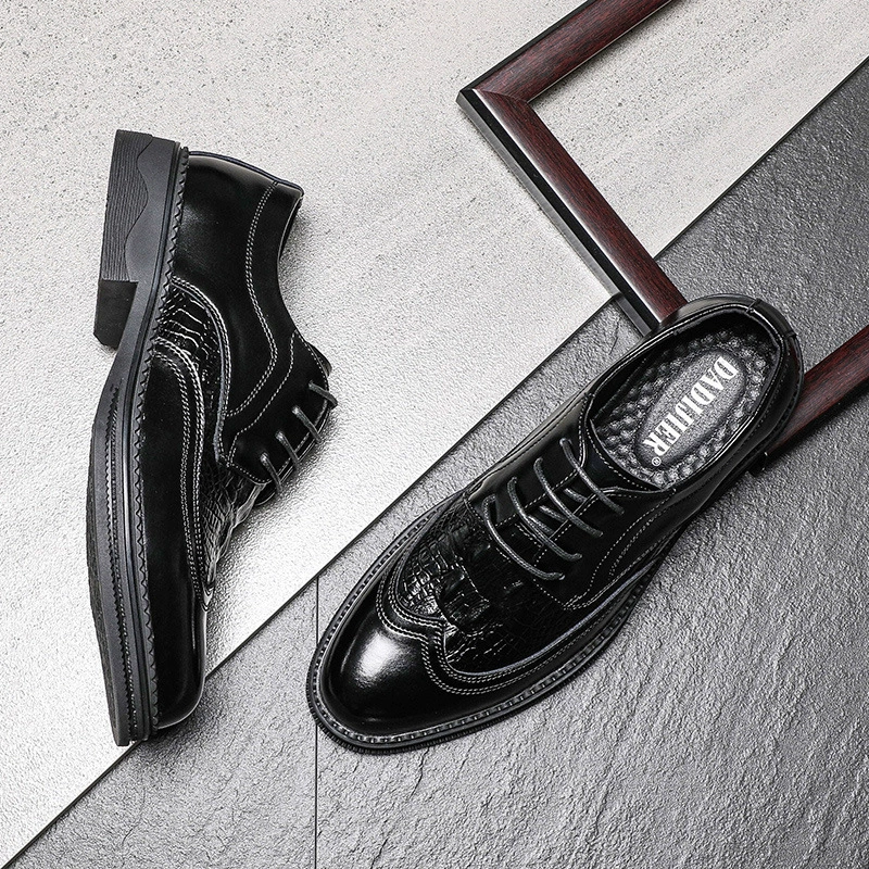 2024 Spring New Crocodile Pattern Leather Shoes Men's British Genuine Leather Business Casual Leather Shoes Formal Men's Men's Shoes