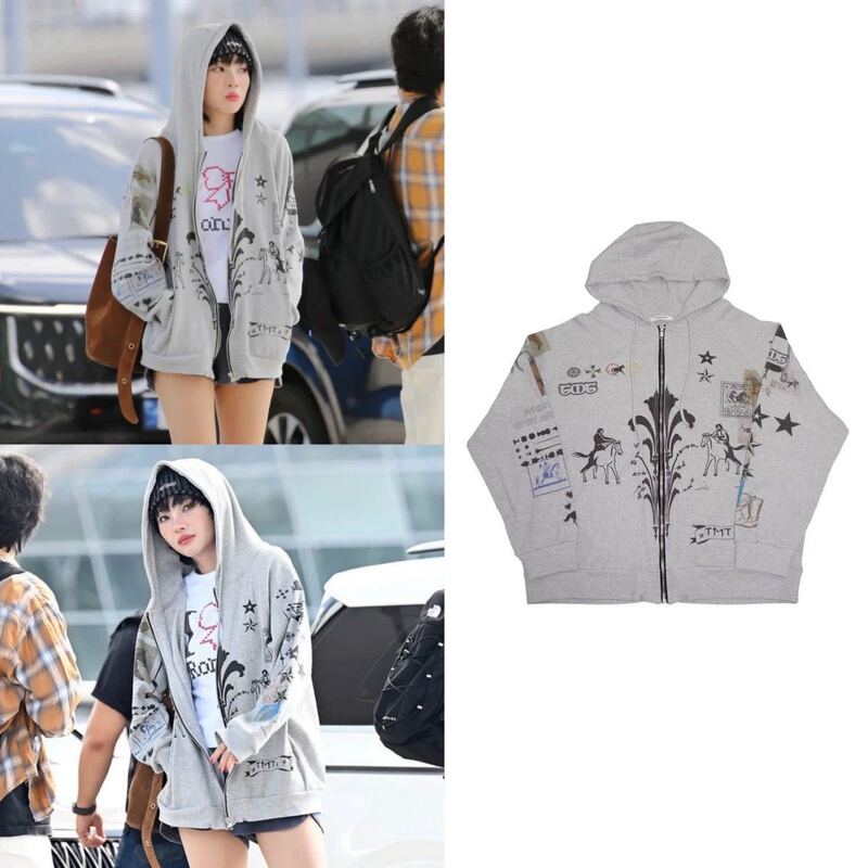 In-Stock Jennie Kim Ji-Ni Park Yu-Bin Same Style Korean Niche Waffle Zipper Hoodie Jacket