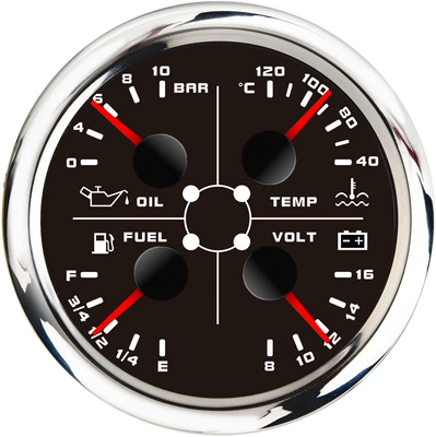 85mm Four-In-One Oil Level, Water automobile instrument - silver-edge-and-black-background-bar
