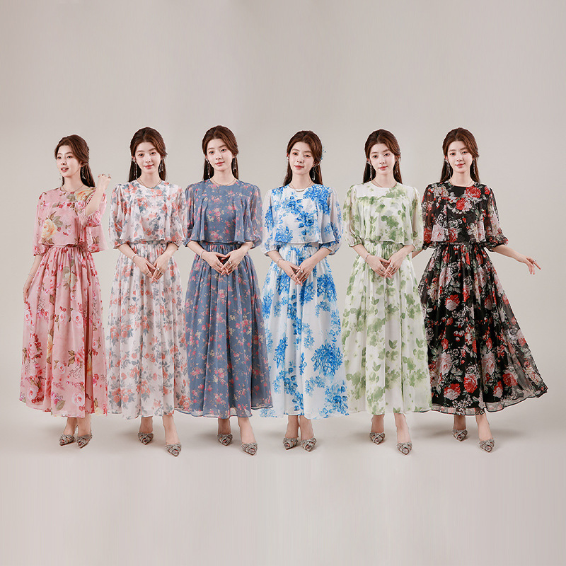2026 New Floral Dress for Women, Slim Fit, Elegant Long Dress, Loose Ball Gown, Adult Formal Dress, Wholesale Summer