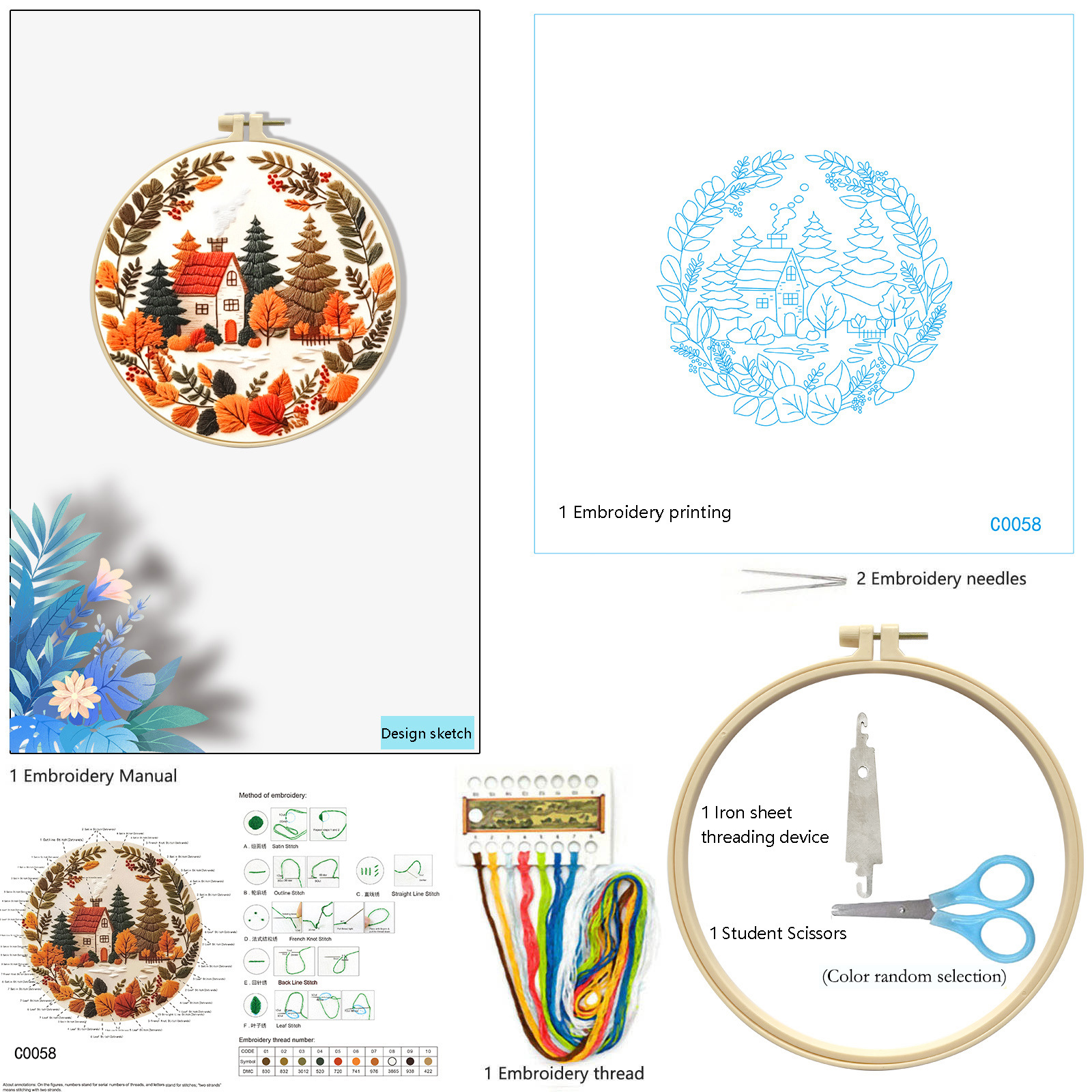 Nuevo Kit de Bordado Transfronterizo de Otoño, Paisaje Bosque Encantador, Material para Principiantes, Fabricante de Bordados, Venta al por Mayor