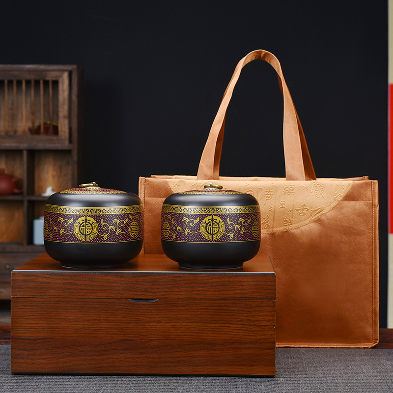 茶叶礼盒包装高档木盒空盒复古陶瓷茶叶罐绿茶普洱密封储物罐礼品