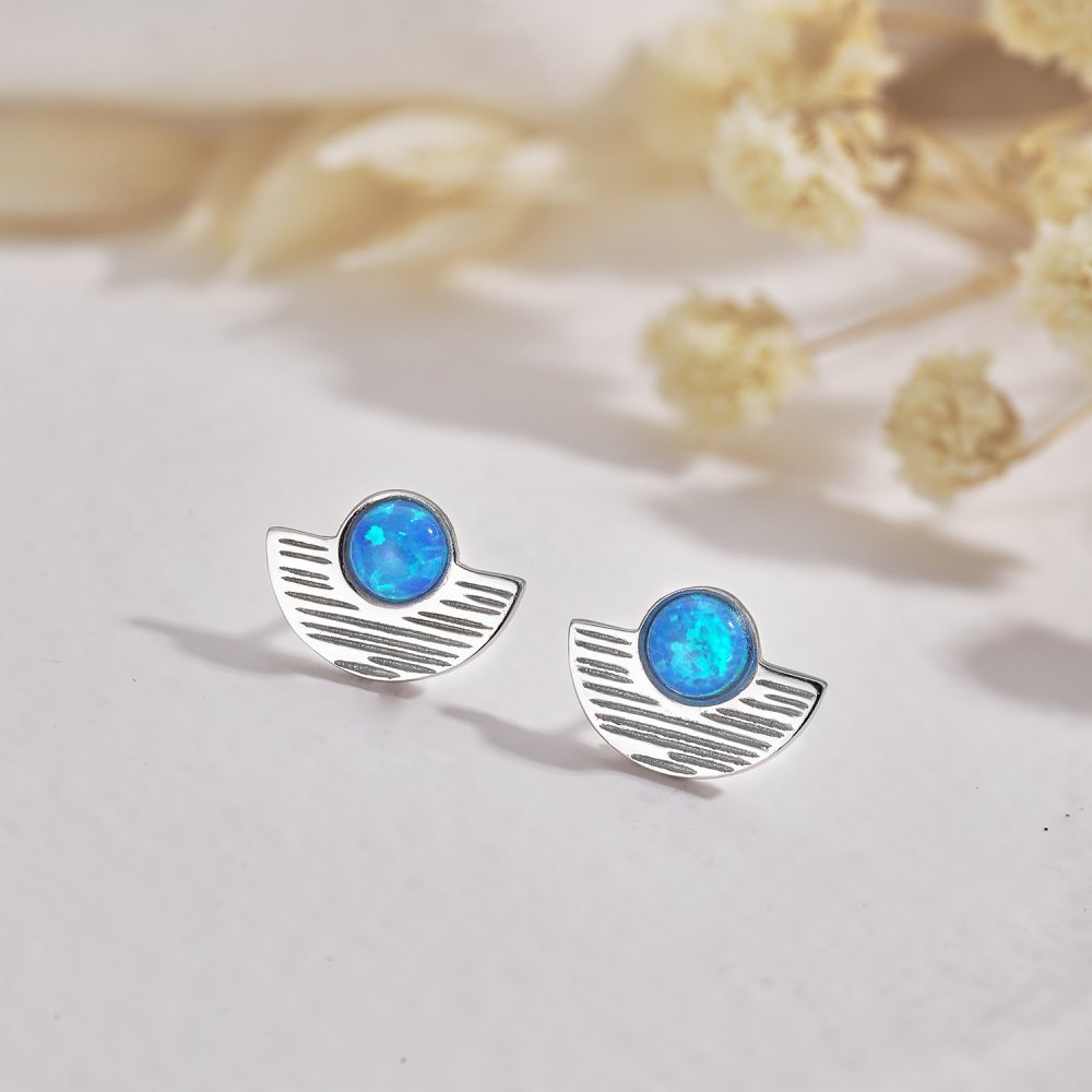 Vintage Style Sector Sterling Silver Plating Opal Ear Studs 1 Pair display picture 6