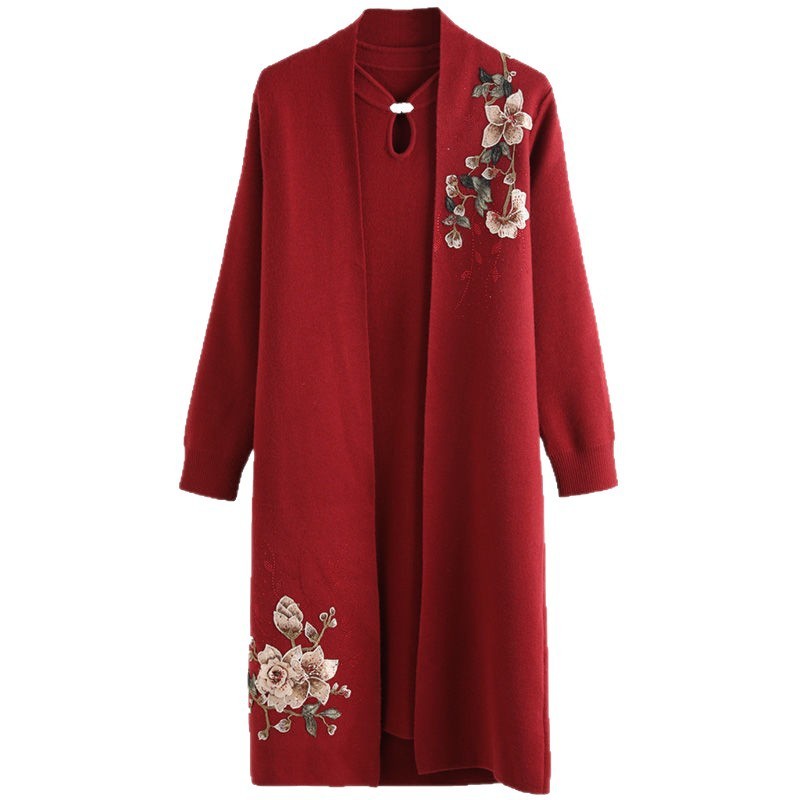婚宴礼服妈妈喜婆婆装外套高贵秋装连衣裙结婚礼旗袍春秋两件套装|undefined