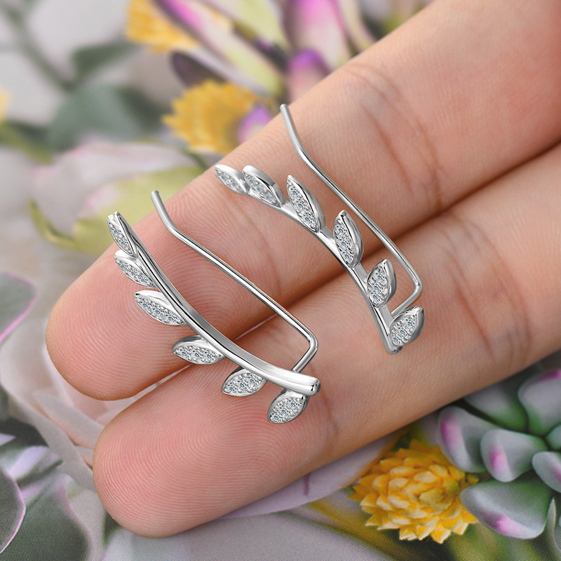 Stunning 925 Sterling Silver Moissanite Leaf Earrings Design for Stylish Girls