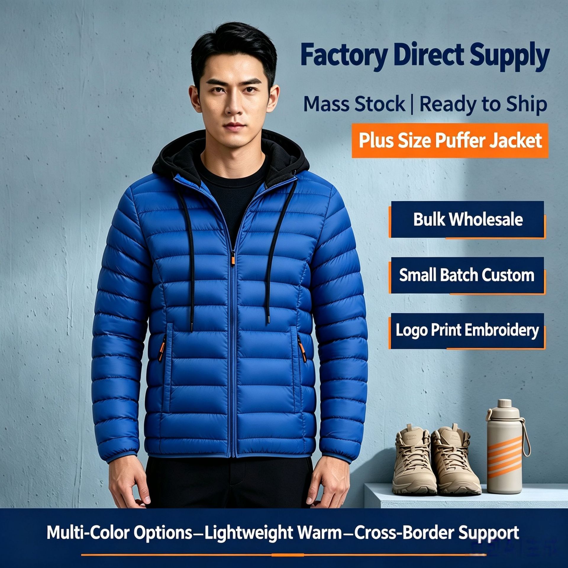 Autumn and winter men's lightweight hooded cotton jacket, portable and easy to store, plus-size casual cotton coat, direct from the factory