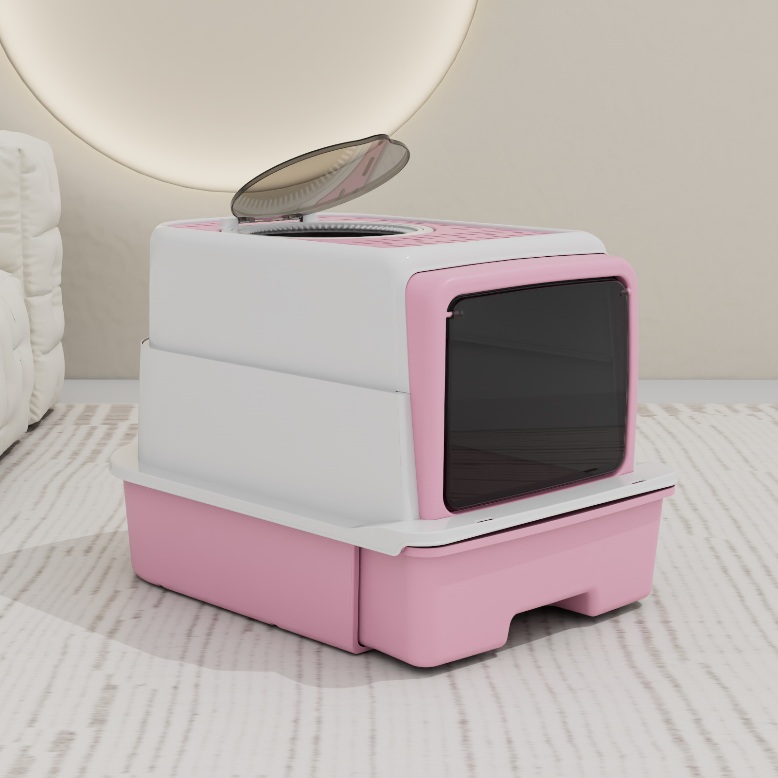 La caja de arena para gatos está completamente cerrada, los productos para gatos, el inodoro para gatos de gran tamaño, la arena y el olor