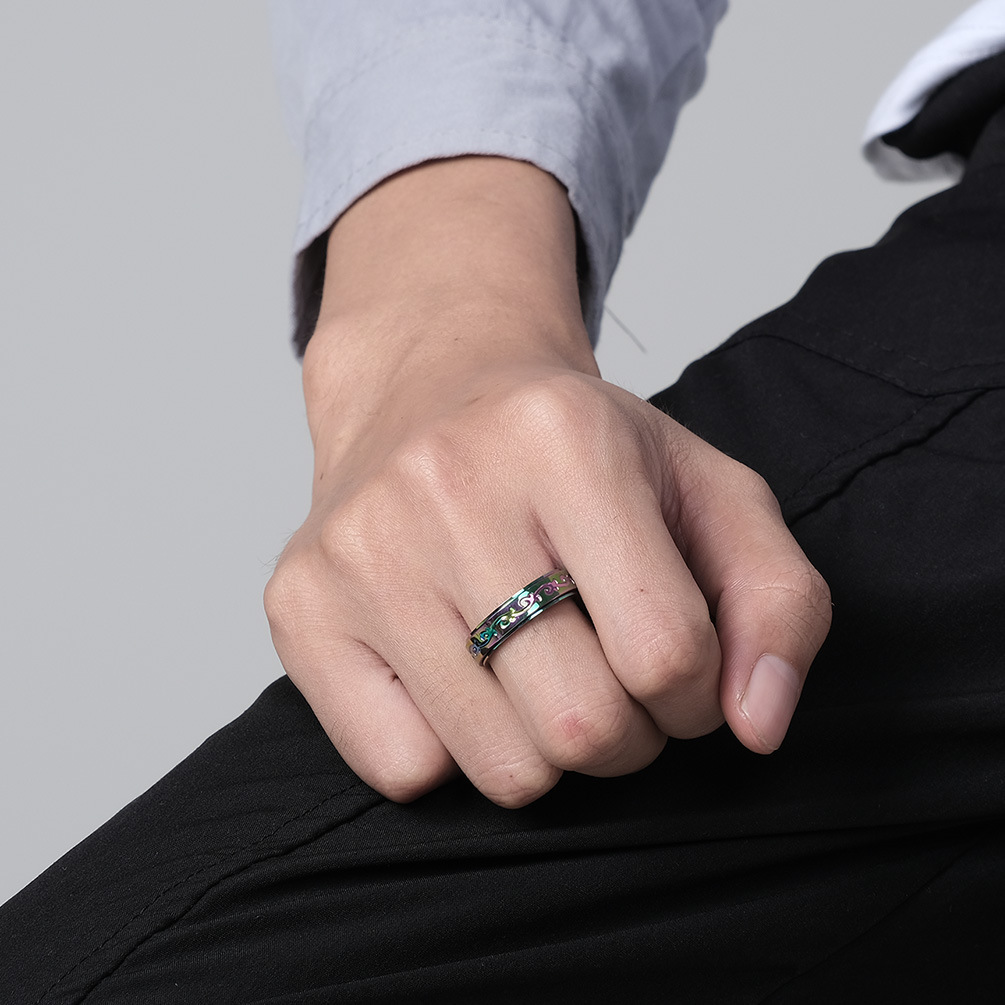 Fashion Simple Geometric Titanium Steel Rotatable Men and Women Ring