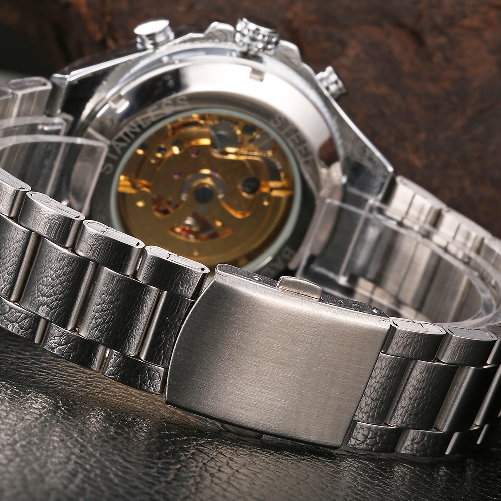 Automatic Mechanical Skeleton Watch For Men Stainless Steel_voghion.com