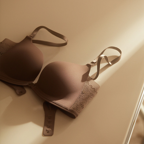 Cerotich front button glossy seamless lace underwear small breasts women's all-match wire-free push-up bra