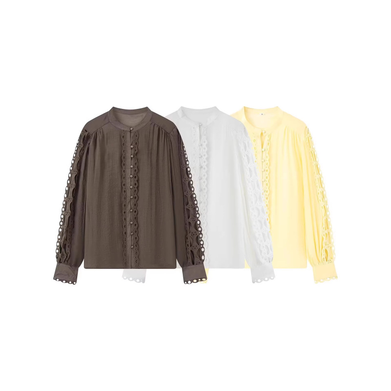 Cross-Border European and American Foreign Trade Wholesale Retro Fresh Gentle Fashion Versatile Lace-Trimmed Long-Sleeve Top 1303736