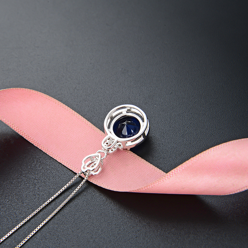 Elegante de las mujeres accesorios de joyería Corea del Sur dongdaemun s925 plata azul diamante collar colgante redondo ZIRCON colgante