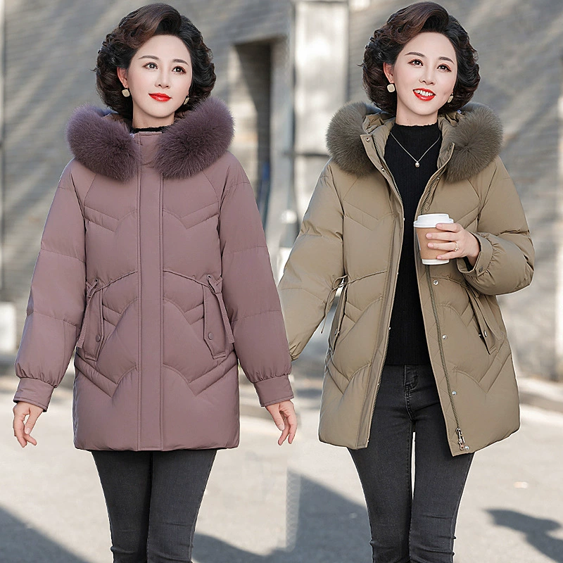 Среднее и пожилое мама белая утка пуховик дамы 2024 зимний новый лиса меховый воротник средняя длинная иностранная куртка