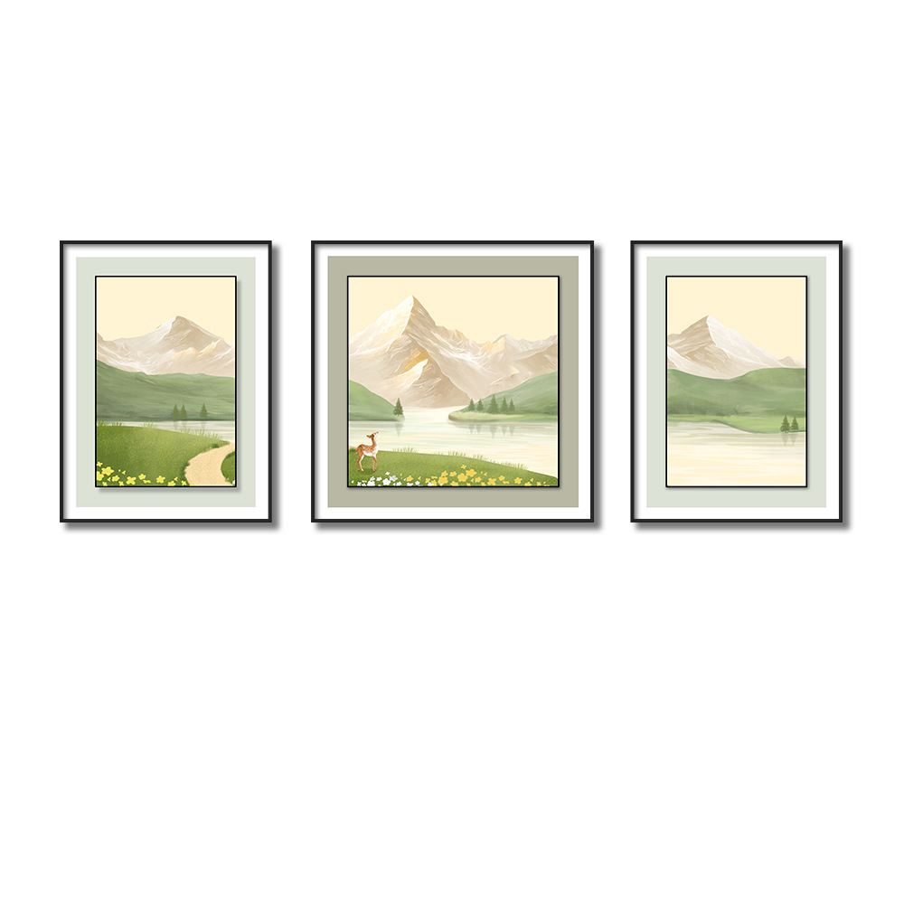 Sofá pared de fondo pintura triple tallada textura de cuero bronceado paisaje pintura decorativa sala de estar sofá pared de fondo