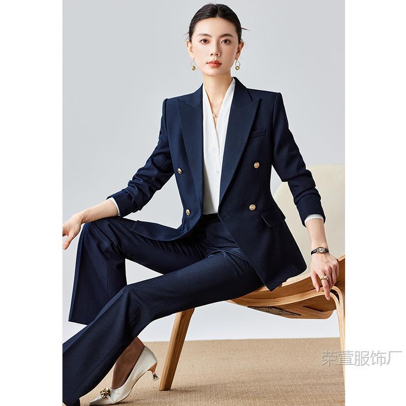 高级感藏青色西装套装女考公正装双排扣气质职业正装面试西服春款|undefined